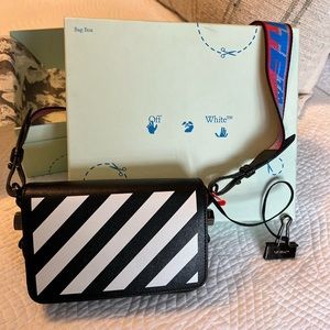 Off-White Binder Mini Flap Black-White Bag with crossbody strap